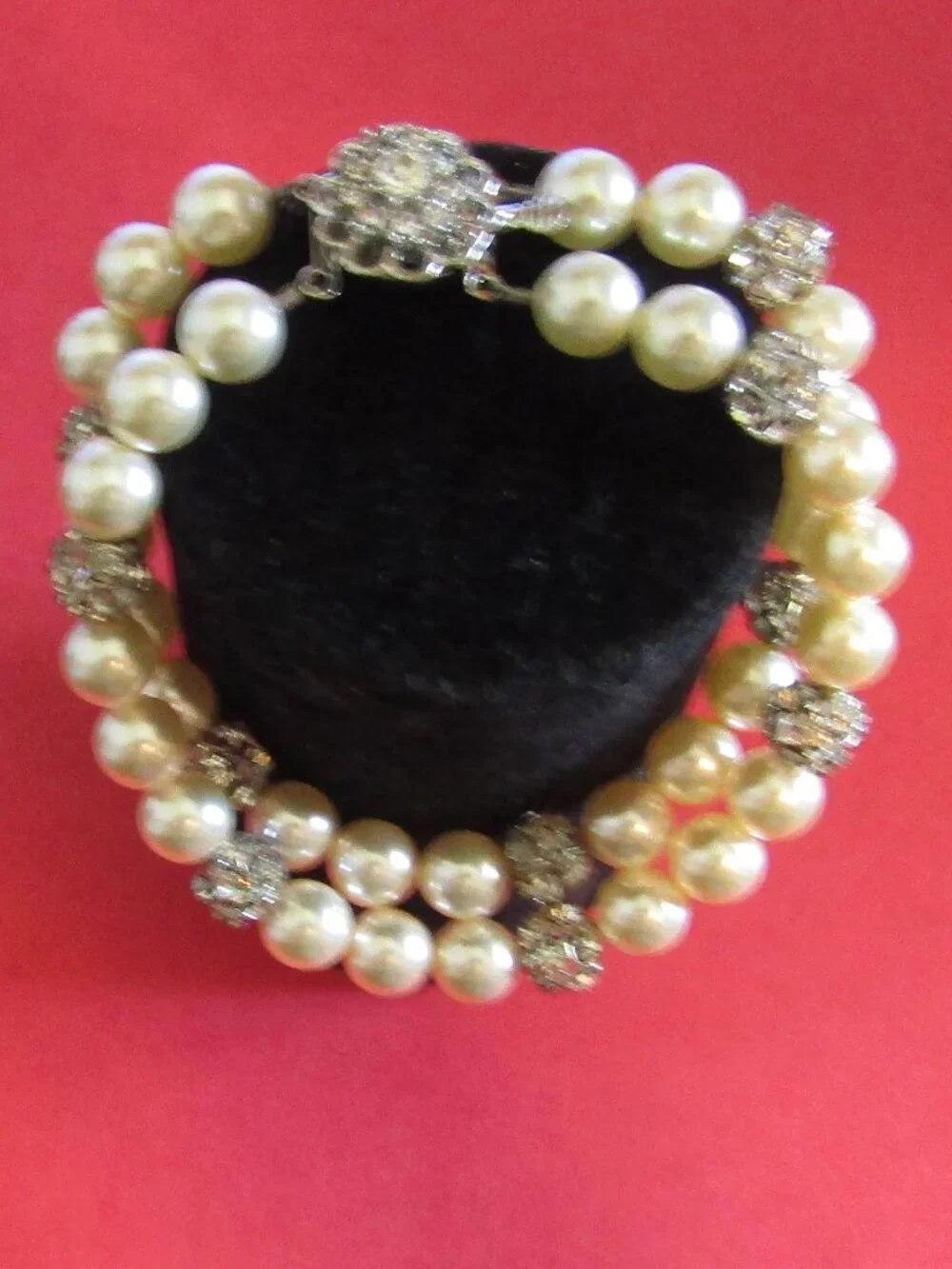 Lovely Double Strand FAUX PEARL & RHINESTONE WEDDING BRACELET 8